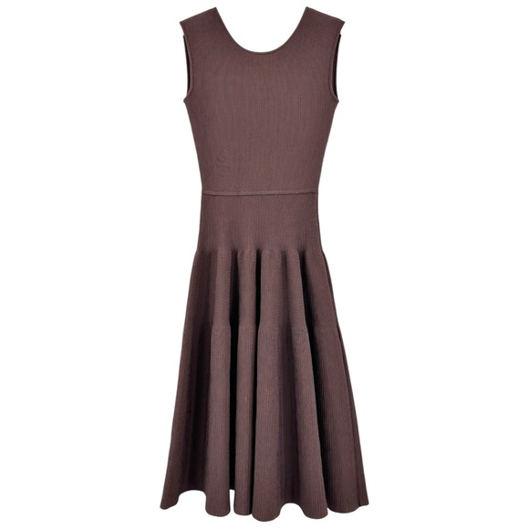 NWT Issa London Rib Knit Warm Chocolate Brown Pleated Sleeveless Mini Midi  Dress